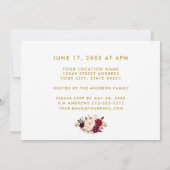 Burgundy Floral Photo Gold Gradution Party Invite Kaart (Achterkant)