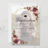 Burgundy Floral Photo Gradual Party Invitation Kaart (Voorkant)
