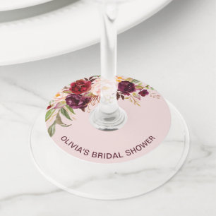 Burgundy Floral Pink Vrijgezellenfeest Wijnglaslabel