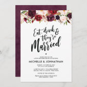 Burgundy Floral Post Wedding Brunch Uitnodiging (Voorkant / Achterkant)