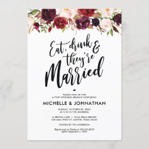 Burgundy Floral Post Wedding Brunch Uitnodiging