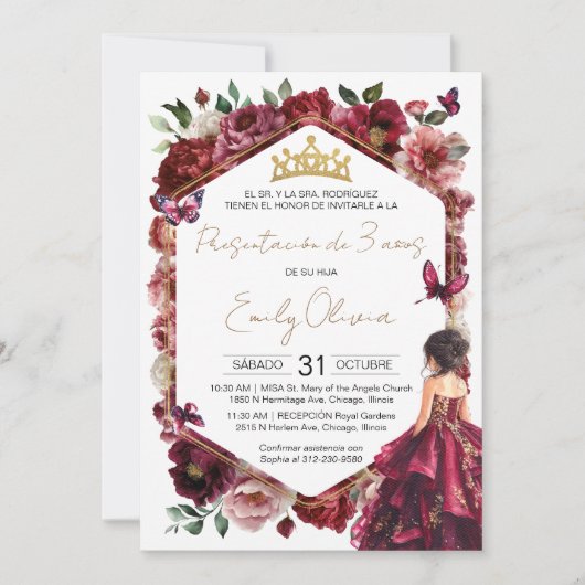 Burgundy Floral Presentación de 3 años Kaart (Voorkant)