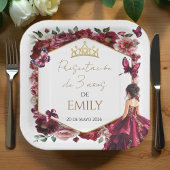 Burgundy Floral Presentación de 3 años Papieren Bordje