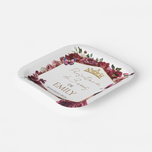 Burgundy Floral Presentación de 3 años Papieren Bordje (Gebogen)