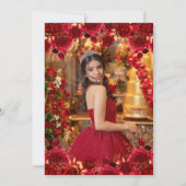 Burgundy Floral Princess Gold Quinceanera Kaart (Achterkant)