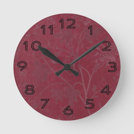 Burgundy Floral Print Background Ronde Klok (Voorkant)