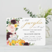 Burgundy Floral Pumpkin Elephant Baby shower Kaart (Staand voorkant)