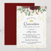 Burgundy Floral Quinceanera 15e verjaardag Kaart (Voorkant / Achterkant)