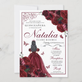 Burgundy Floral Quinceanera Birthday Kaart