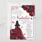 Burgundy Floral Quinceanera Birthday Kaart (Voorkant)