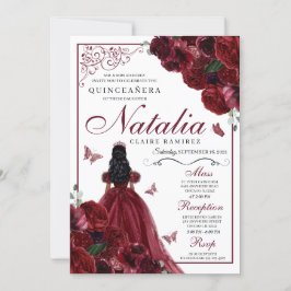 Burgundy Floral Quinceanera Birthday Kaart