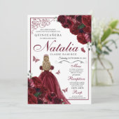 Burgundy Floral Quinceanera Birthday Kaart (Staand voorkant)