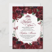 Burgundy Floral Quinceanera Birthday Kaart (Voorkant)