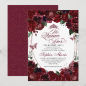 Burgundy Floral Quinceanera Birthday Kaart (Voorkant / Achterkant)