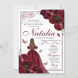 Burgundy Floral Quinceanera Birthday Kaart