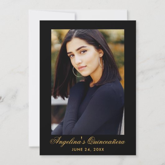 Burgundy Floral Quinceanera Black Gold Foto terug Kaart (Achterkant)