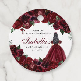 Burgundy Floral Quinceanera Circle Favor Tags Bedankjes Labels