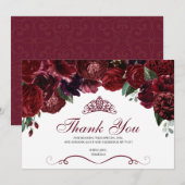 Burgundy Floral Quinceanera Hartelijk dank Bedankkaart (Voorkant / Achterkant)