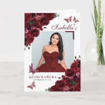 Burgundy Floral Quinceanera Tiara Butterflies