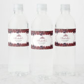 Burgundy Floral Quinceanera Water Fles Label Waterfles Etiket (Flessen)