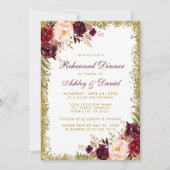 Burgundy Floral Rehearsal Dinner Gold Glitter Kaart (Voorkant)