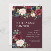 Burgundy Floral Rehearsal Dinner Invitation Kaart (Voorkant)