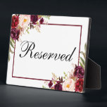 Burgundy Floral Reserved Wedding 5x7 Table Fotoplaat<br><div class="desc">Waterverf Floral Burgundy Marsala Wedding Gereserveerd 5x7 Tafel Plaque</div>
