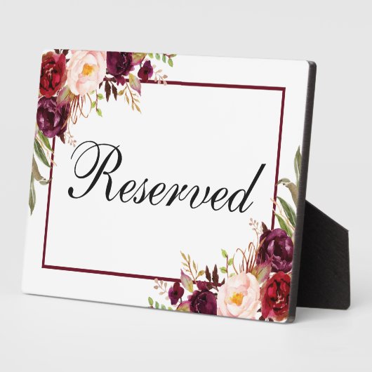 Burgundy Floral Reserved Wedding 5x7 Table Fotoplaat (Zijkant)
