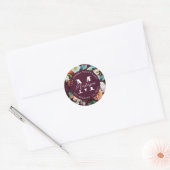 Burgundy Floral Return Address Envelope Seal Ronde Sticker (Envelop)