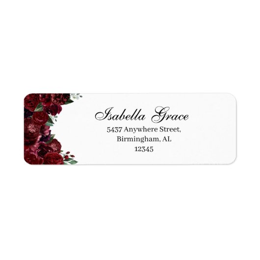 Burgundy Floral Return Address Label (Voorkant)