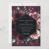 Burgundy Floral Romantic Wedding Kaart (Voorkant)