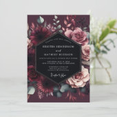 Burgundy Floral Romantic Wedding Kaart (Staand voorkant)