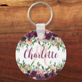 Burgundy Floral Roos cadeau voor dochter Sleutelhanger (Voorkant)