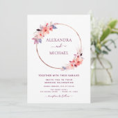 Burgundy Floral Roos Gold Geometric Wedding Kaart (Staand voorkant)