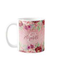 Burgundy Floral Roos Gold Glitter - Gepersonalisee