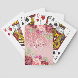 Burgundy Floral Roos Gold Glitter - Gepersonalisee Pokerkaarten