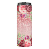 Burgundy Floral Roos Gold Glitter - Gepersonalisee Thermosbeker (Achterkant)
