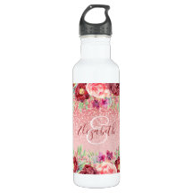 Burgundy Floral Roos Gold Glitter - Gepersonalisee