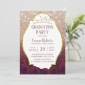 Burgundy Floral Roos Gold Glitter Ombre Afstuderen Kaart (Staand voorkant)