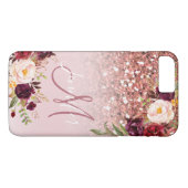 Burgundy Floral Roos Gold Glitter Sparkles Case-Mate iPhone Case (Achterkant (Horizontaal))