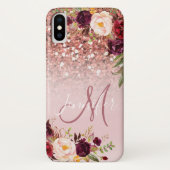 Burgundy Floral Roos Gold Glitter Sparkles Case-Mate iPhone Case (Achterkant)