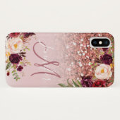 Burgundy Floral Roos Gold Glitter Sparkles Case-Mate iPhone Case (Achterkant (horizontaal))