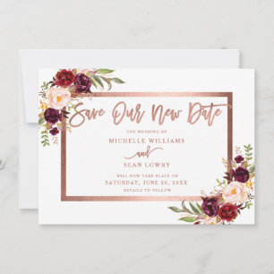 Burgundy Floral Roos Gold redder onze nieuwe datum Save The Date