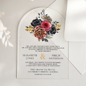 Burgundy Floral Roses Black Wedding Acryl Uitnodigingen