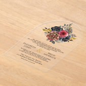 Burgundy Floral Roses Black Wedding Acryl Uitnodigingen (Laagn)