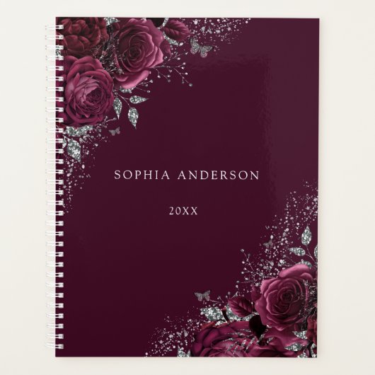 Burgundy Floral-Rozen: prachtig persoonlijk Planner (Voorkant)