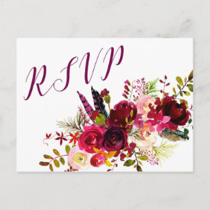 Burgundy Floral RSVP-antwoord 3979, keuzen op de m Uitnodiging Briefkaart