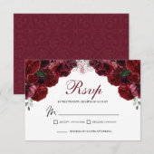 Burgundy Floral RSVP Enclosure Card (Voorkant / Achterkant)