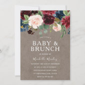 Burgundy Floral Rustic Baby shower Brunch Kaart (Voorkant)