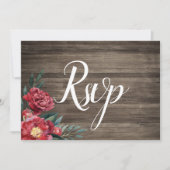 Burgundy Floral Rustic Barn Wood Rsvp Card Kaart (Voorkant)
